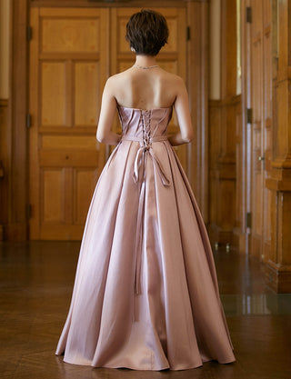 TWEED DRESS(ツイードドレス)のピンクゴールドロングドレス・サテン｜TW1922-PKGDの全身背面画像です。