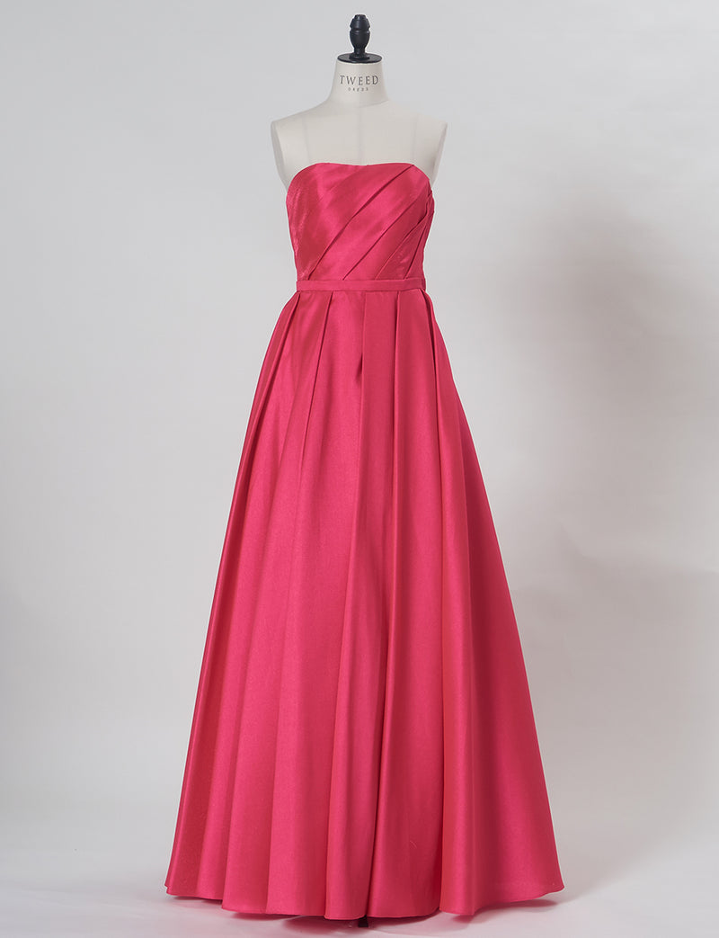 TWEED DRESS(ツイードドレス)のレッドピンクロングドレス・サテン｜TW1922-RDPKのトルソー全身正面画像です。