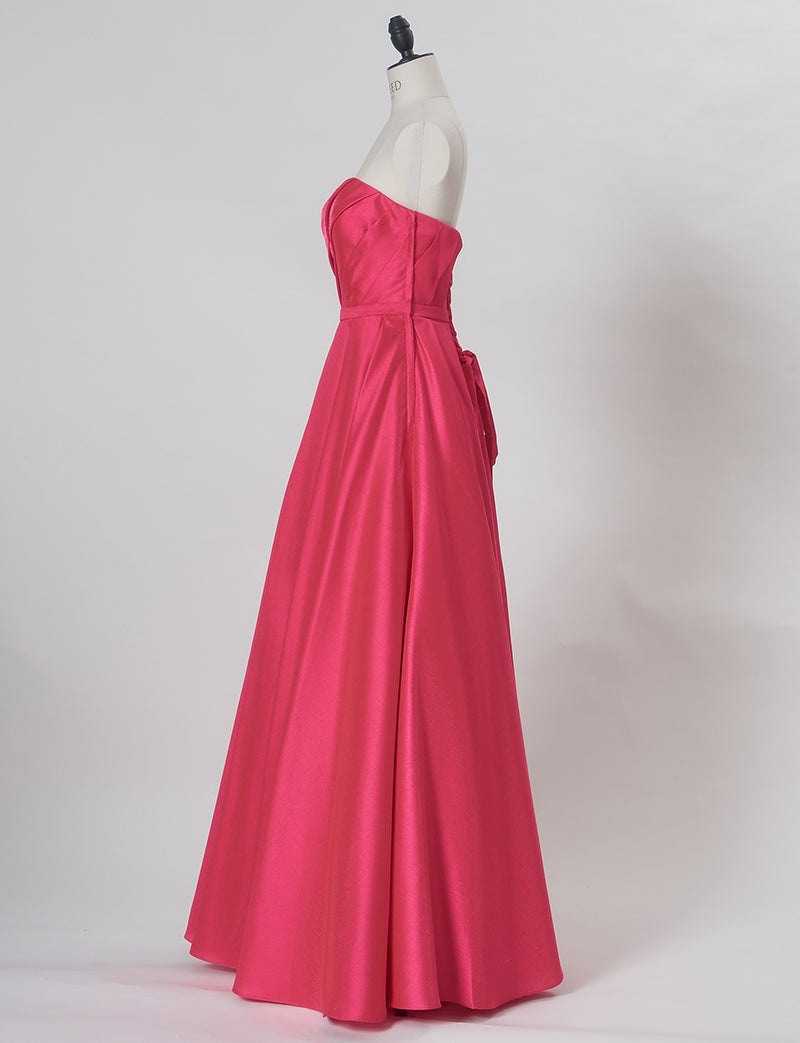 TWEED DRESS(ツイードドレス)のレッドピンクロングドレス・サテン｜TW1922-RDPKのトルソー全身側面画像です。