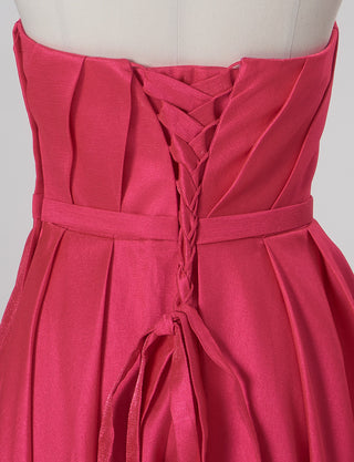 TWEED DRESS(ツイードドレス)のレッドピンクロングドレス・サテン｜TW1922-RDPKのトルソー上半身背面画像です。