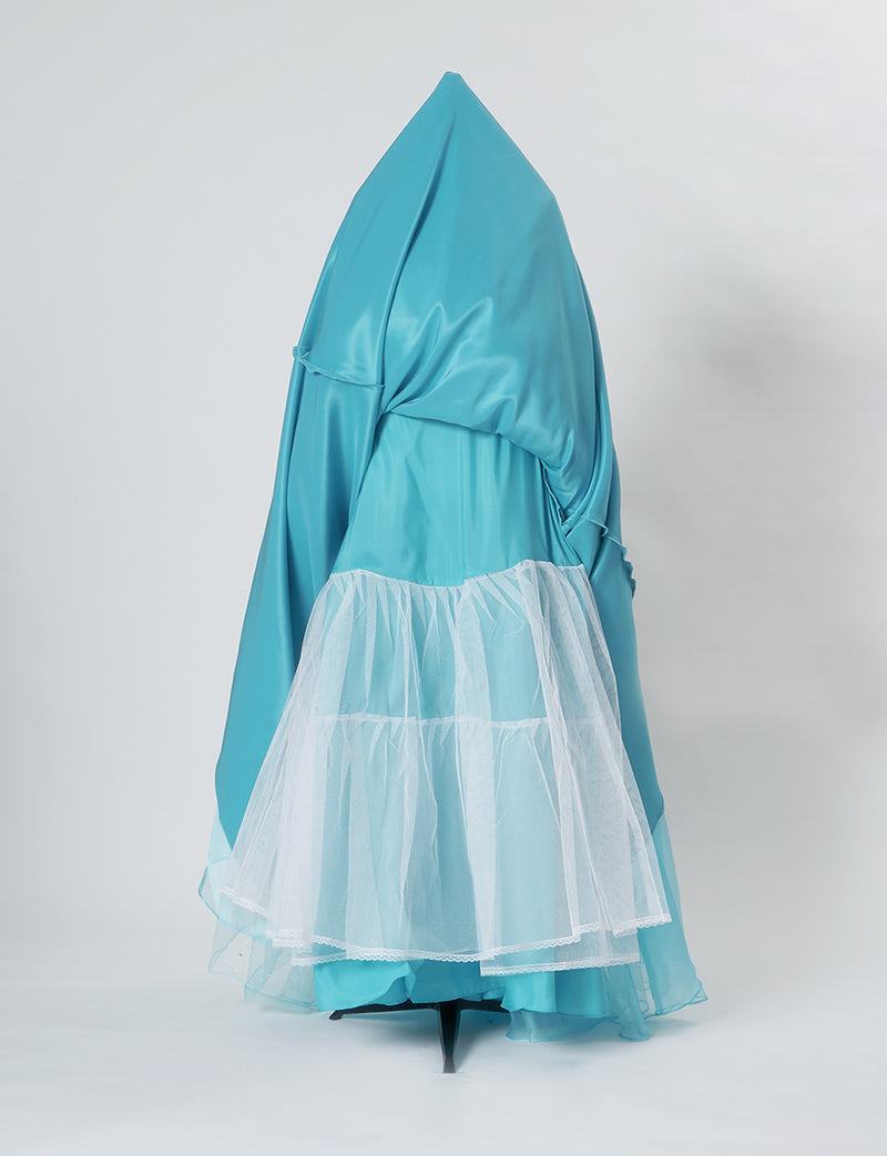 TWEED DRESS(ツイードドレス)のターコイズロングドレス・チュール｜TW1924-TQのスカートパニエ画像です。