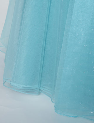 TWEED DRESS(ツイードドレス)のターコイズロングドレス・チュール｜TW1924-TQのスカート裾拡大画像です。