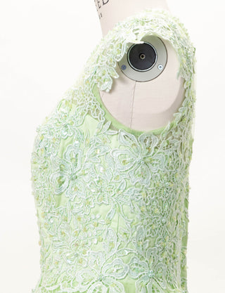 TWEED DRESS(ツイードドレス)のペールグリーンロングドレス・チュール｜TW1925-PGNのトルソー上半身側面画像です。