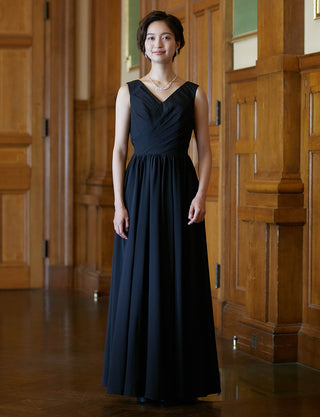 TWEED DRESS(ツイードドレス)のブラックロングドレス・シフォン｜TW1927-1-BKの全身正面画像です。