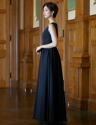 TWEED DRESS(ツイードドレス)のブラックロングドレス・シフォン｜TW1927-1-BKの全身側面画像です。