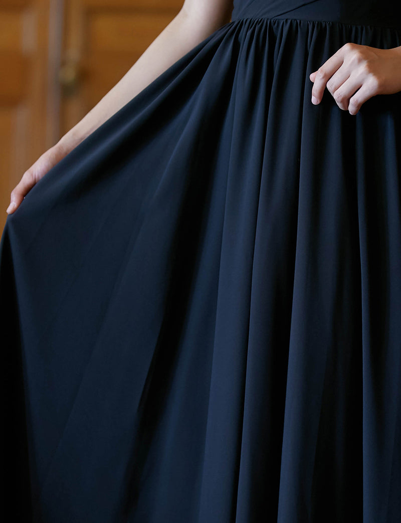 TWEED DRESS(ツイードドレス)のブラックロングドレス・シフォン｜TW1927-1-BKのスカート拡大画像です。