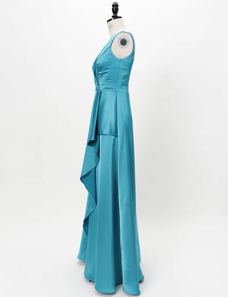 TWEED DRESS(ツイードドレス)のブルーグリーンロングドレス・サテン｜TW1932-BLGNのトルソー全身側面画像です。