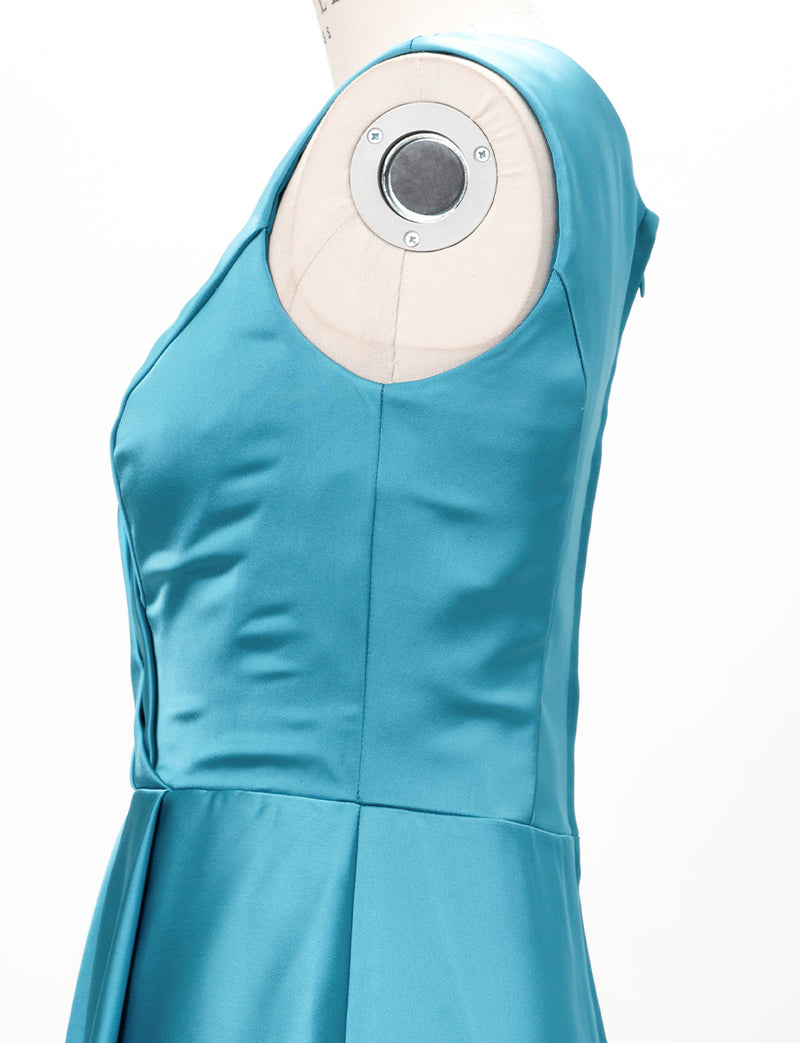 TWEED DRESS(ツイードドレス)のブルーグリーンロングドレス・サテン｜TW1932-BLGNのトルソー上半身側面画像です。
