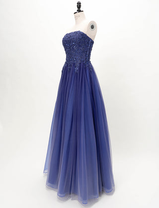 TWEED DRESS(ツイードドレス)のブルーパープルロングドレス・グラデーションチュール｜TW1937-BLPEのトルソー全身斜め画像です。