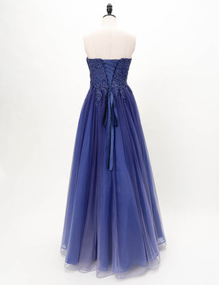 TWEED DRESS(ツイードドレス)のブルーパープルロングドレス・グラデーションチュール｜TW1937-BLPEのトルソー全身背面画像です。
