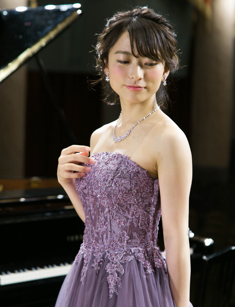 TWEED DRESS(ツイードドレス)のパープルレインロングドレス・グラデーションチュール｜TW1937-PERNの上半身斜め画像です。