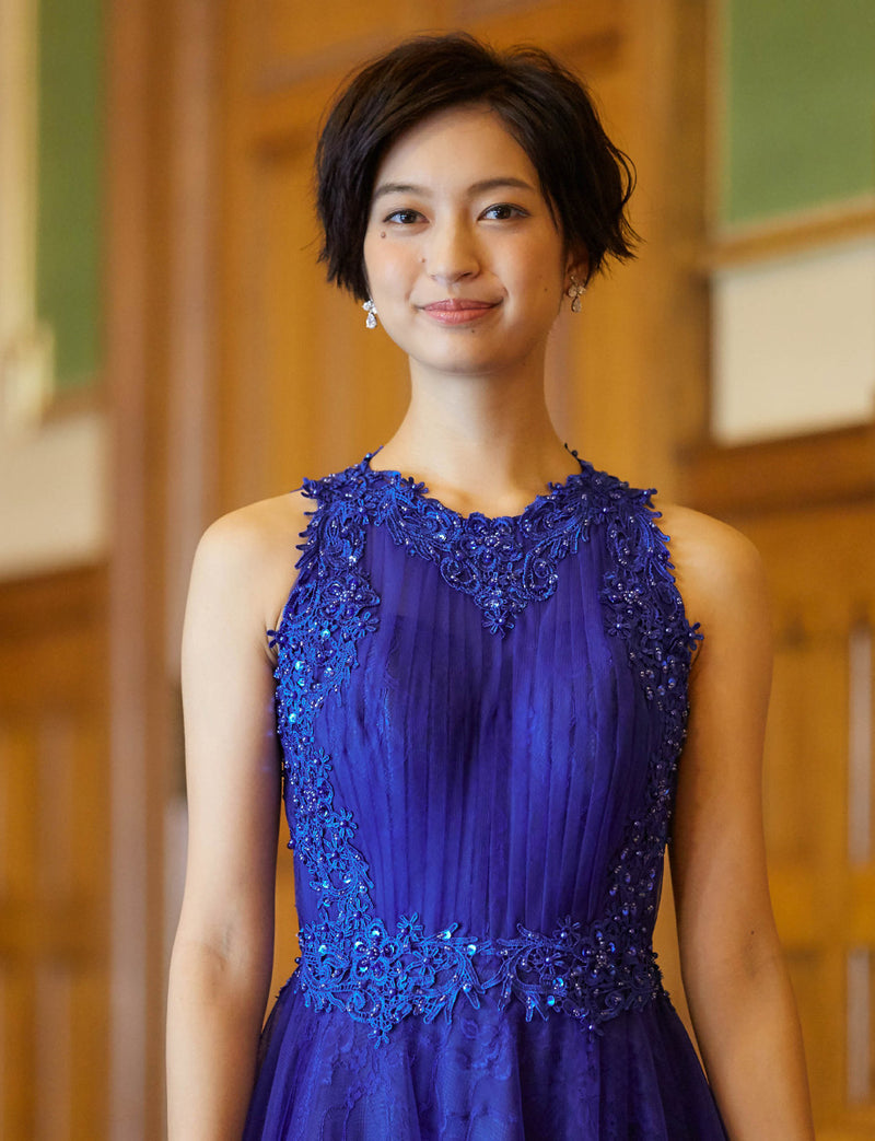 TWEED DRESS(ツイードドレス)のロイヤルブルーロングドレス・チュール｜TW1938-RBLの上半身正面画像です。