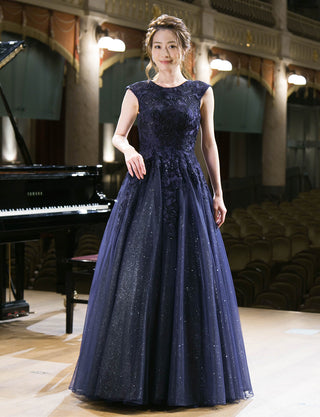TWEED DRESS(ツイードドレス)のダークネイビーロングドレス・チュール｜TW1941-DNYの全身正面画像です。