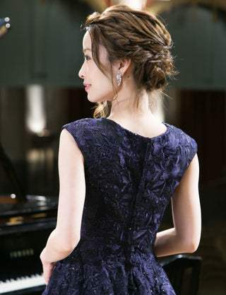 TWEED DRESS(ツイードドレス)のダークネイビーロングドレス・チュール｜TW1941-DNYの上半身背面画像です。