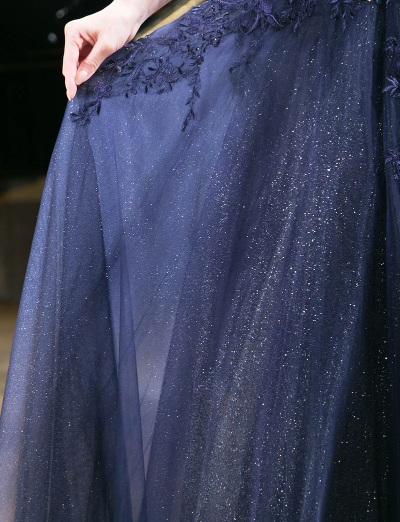 TWEED DRESS(ツイードドレス)のダークネイビーロングドレス・チュール｜TW1941-DNYのスカート拡大画像です。