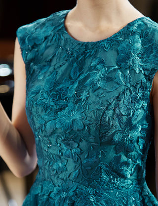 TWEED DRESS(ツイードドレス)のペトロールグリーンロングドレス・チュール｜TW1941-PTGNの上半身装飾拡大画像です。