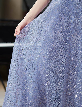 TWEED DRESS(ツイードドレス)のブルーグレーロングドレス・チュール｜TW1942-BLGYのスカート拡大画像です。