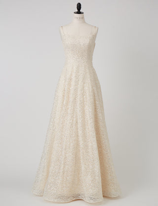 TWEED DRESS(ツイードドレス)のシャンパンゴールドロングドレス・チュール｜TW1942-CGDのトルソー全身正面画像です。