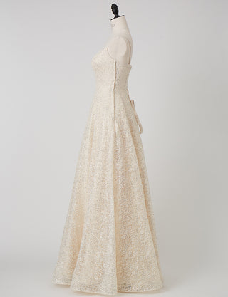 TWEED DRESS(ツイードドレス)のシャンパンゴールドロングドレス・チュール｜TW1942-CGDのトルソー全身側面画像です。