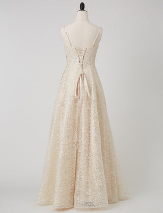 TWEED DRESS(ツイードドレス)のシャンパンゴールドロングドレス・チュール｜TW1942-CGDのトルソー全身背面画像です。