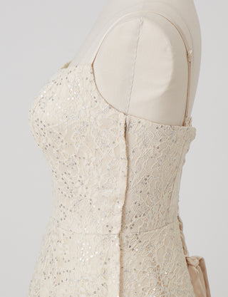 TWEED DRESS(ツイードドレス)のシャンパンゴールドロングドレス・チュール｜TW1942-CGDのトルソー上半身側面画像です。