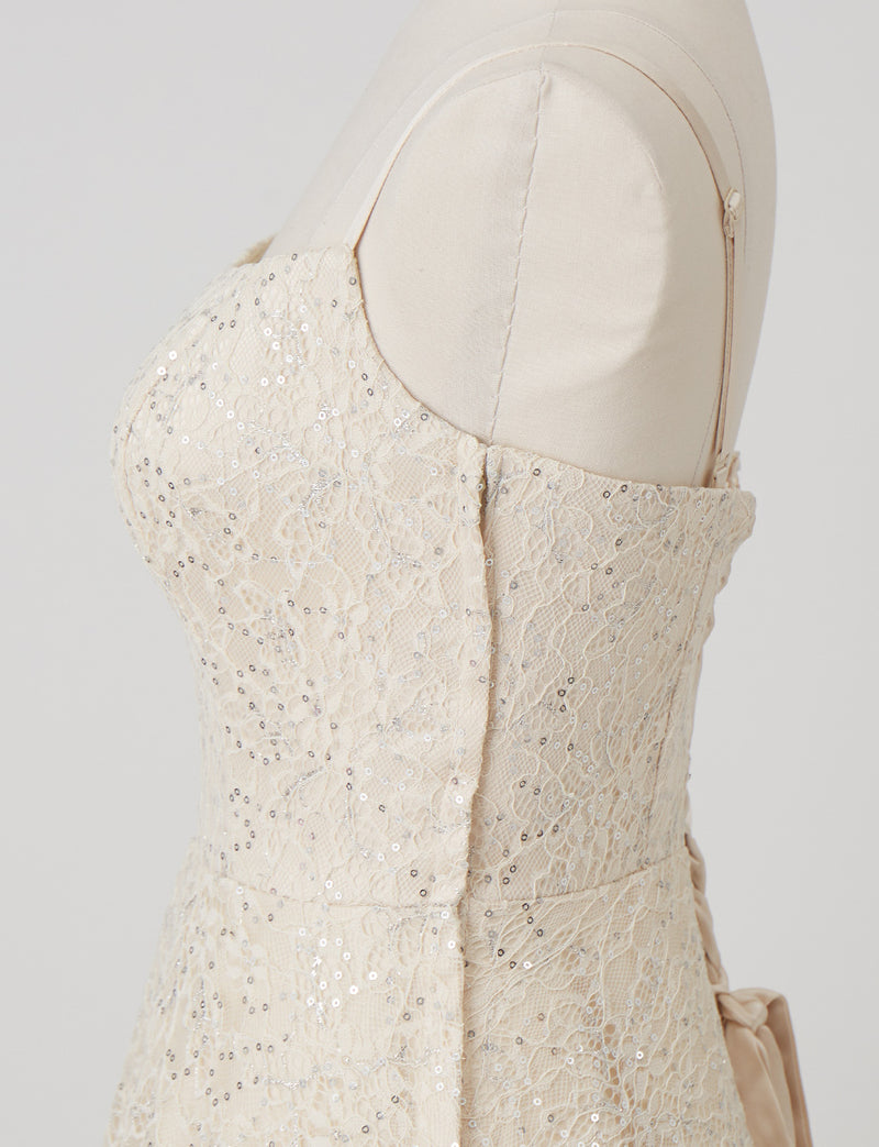 TWEED DRESS(ツイードドレス)のシャンパンゴールドロングドレス・チュール｜TW1942-CGDのトルソー上半身側面画像です。