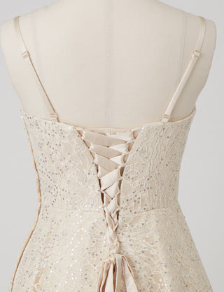 TWEED DRESS(ツイードドレス)のシャンパンゴールドロングドレス・チュール｜TW1942-CGDのトルソー上半身背面画像です。