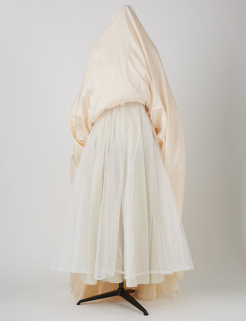 TWEED DRESS(ツイードドレス)のシャンパンゴールドロングドレス・チュール｜TW1942-CGDのスカートパニエ画像です。