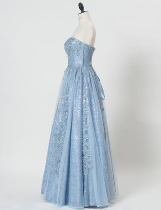 TWEED DRESS(ツイードドレス)のブルーグレーロングドレス・チュール｜TW1944-BLGYのトルソー全身側面画像です。