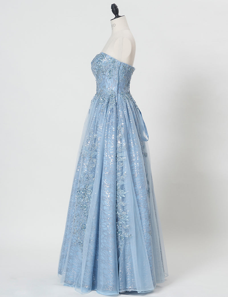 TWEED DRESS(ツイードドレス)のブルーグレーロングドレス・チュール｜TW1944-BLGYのトルソー全身側面画像です。
