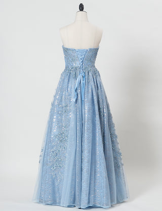 TWEED DRESS(ツイードドレス)のブルーグレーロングドレス・チュール｜TW1944-BLGYのトルソー全身背面画像です。