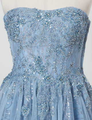 TWEED DRESS(ツイードドレス)のブルーグレーロングドレス・チュール｜TW1944-BLGYのトルソー上半身正面画像です。