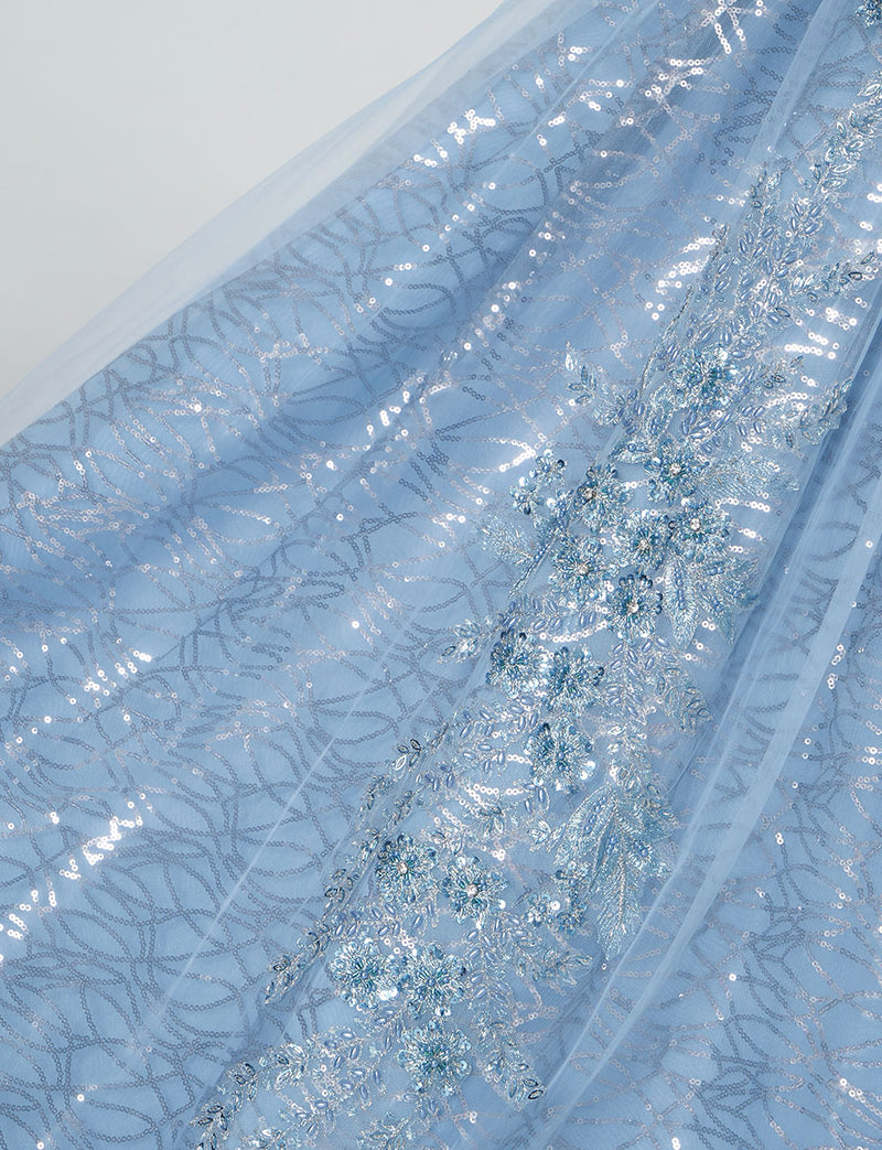 TWEED DRESS(ツイードドレス)のブルーグレーロングドレス・チュール｜TW1944-BLGYのスカート生地拡大画像です。