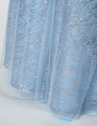 TWEED DRESS(ツイードドレス)のブルーグレーロングドレス・チュール｜TW1944-BLGYのスカート裾拡大画像です。