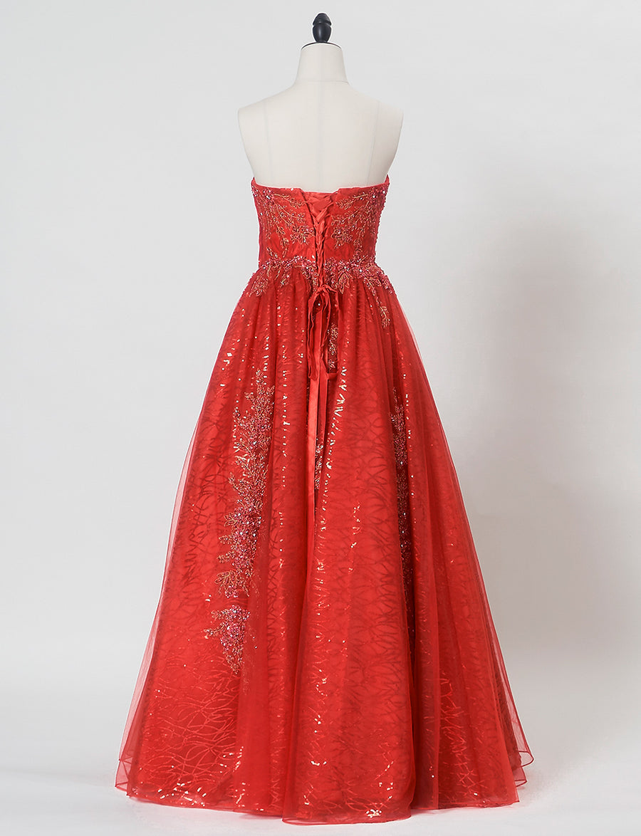 【未使用】TWEED DRESSの真紅の演奏会用ドレス レッド 演奏会ドレス・ステージドレスにお薦めロングドレス