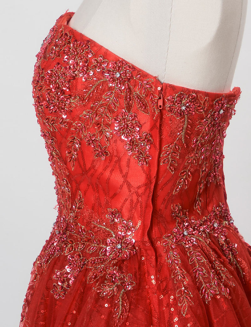 TWEED DRESS(ツイードドレス)のレッドロングドレス・チュール｜TW1944-RDのトルソー上半身側面画像です。