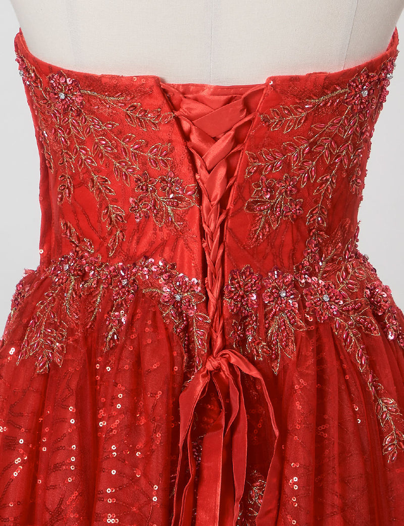TWEED DRESS(ツイードドレス)のレッドロングドレス・チュール｜TW1944-RDのトルソー上半身背面画像です。