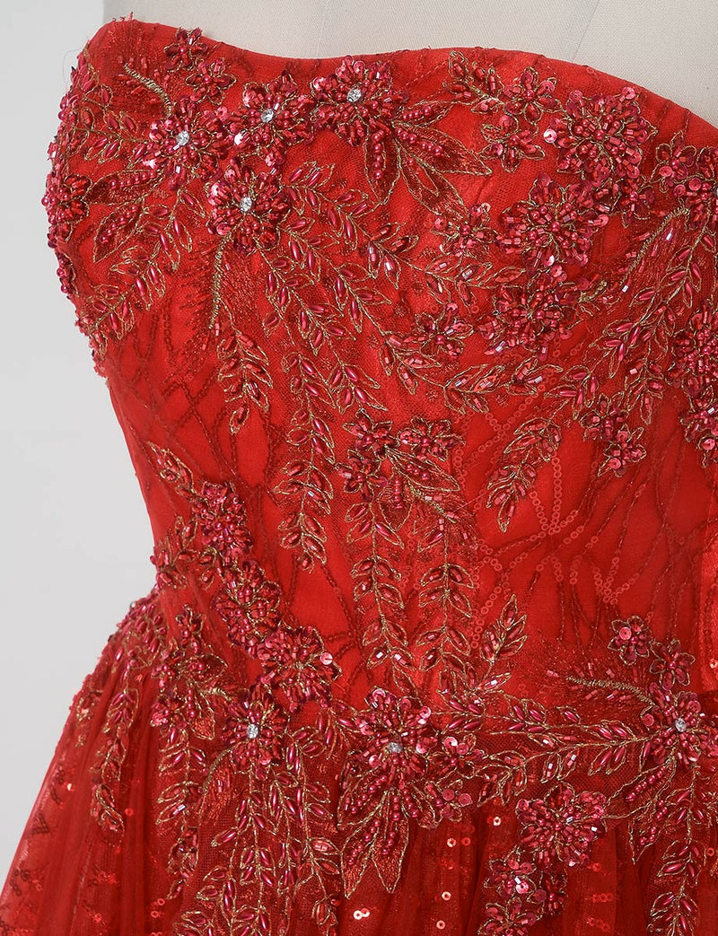 TWEED DRESS(ツイードドレス)のレッドロングドレス・チュール｜TW1944-RDのトルソー上半身装飾拡大画像です。