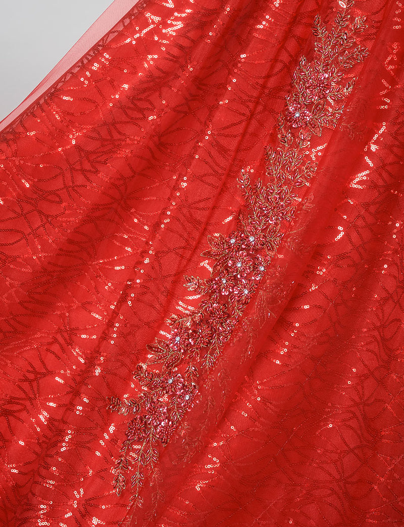 TWEED DRESS(ツイードドレス)のレッドロングドレス・チュール｜TW1944-RDのスカート生地拡大画像です。