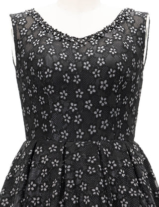 TWEED DRESS(ツイードドレス)のブラックロングドレス・チュール｜TW1947-BKのトルソー上半身正面画像です。