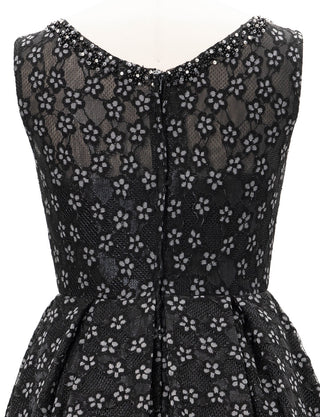 TWEED DRESS(ツイードドレス)のブラックロングドレス・チュール｜TW1947-BKのトルソー上半身背面画像です。