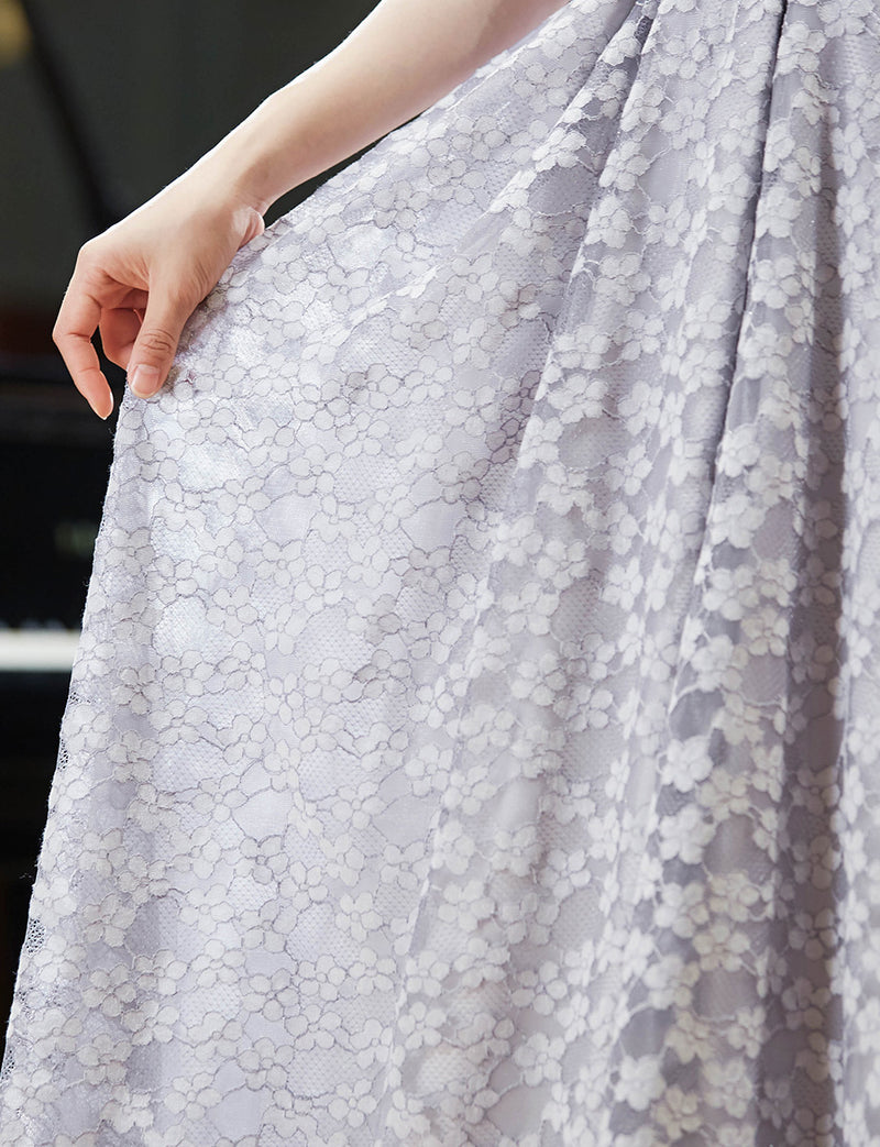 TWEED DRESS(ツイードドレス)のペールグレーロングドレス・チュール｜TW1947-PGYのスカート拡大画像です。