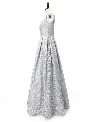TWEED DRESS(ツイードドレス)のペールグレーロングドレス・チュール｜TW1947-PGYのトルソー全身側面画像です。