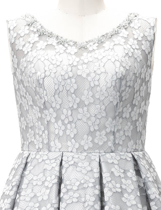 TWEED DRESS(ツイードドレス)のペールグレーロングドレス・チュール｜TW1947-PGYのトルソー上半身正面画像です。