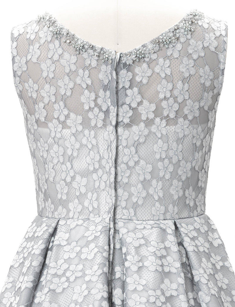 TWEED DRESS(ツイードドレス)のペールグレーロングドレス・チュール｜TW1947-PGYのトルソー上半身背面画像です。