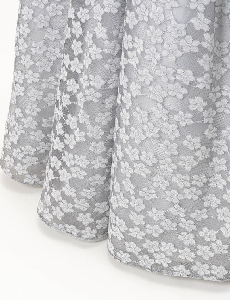 TWEED DRESS(ツイードドレス)のペールグレーロングドレス・チュール｜TW1947-PGYのスカート裾拡大画像です。