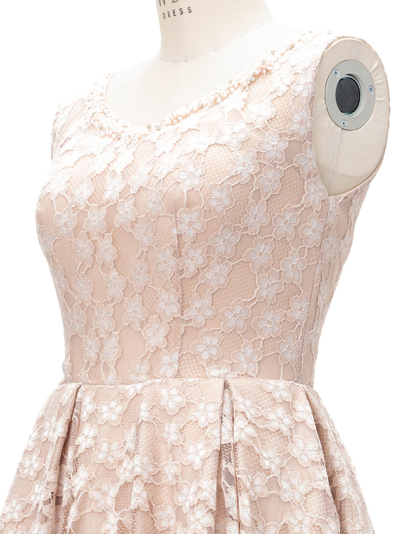 TWEED DRESS(ツイードドレス)のピンクベージュロングドレス・チュール｜TW1947-PKBEのトルソー上半身斜め画像です。