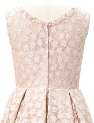 TWEED DRESS(ツイードドレス)のピンクベージュロングドレス・チュール｜TW1947-PKBEのトルソー上半身背面画像です。