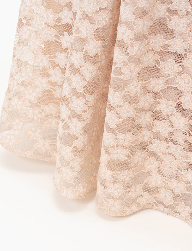 TWEED DRESS(ツイードドレス)のピンクベージュロングドレス・チュール｜TW1947-PKBEのスカート裾拡大画像です。