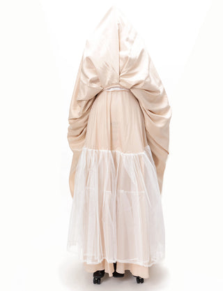 TWEED DRESS(ツイードドレス)のピンクベージュロングドレス・チュール｜TW1947-PKBEのスカートパニエ画像です。